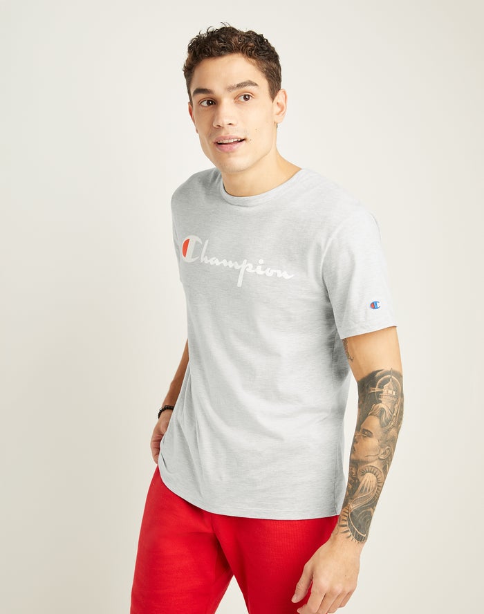 Champion Herre T-Shirts Grå - Lightweight Script Logo - Danmark TEN-572904